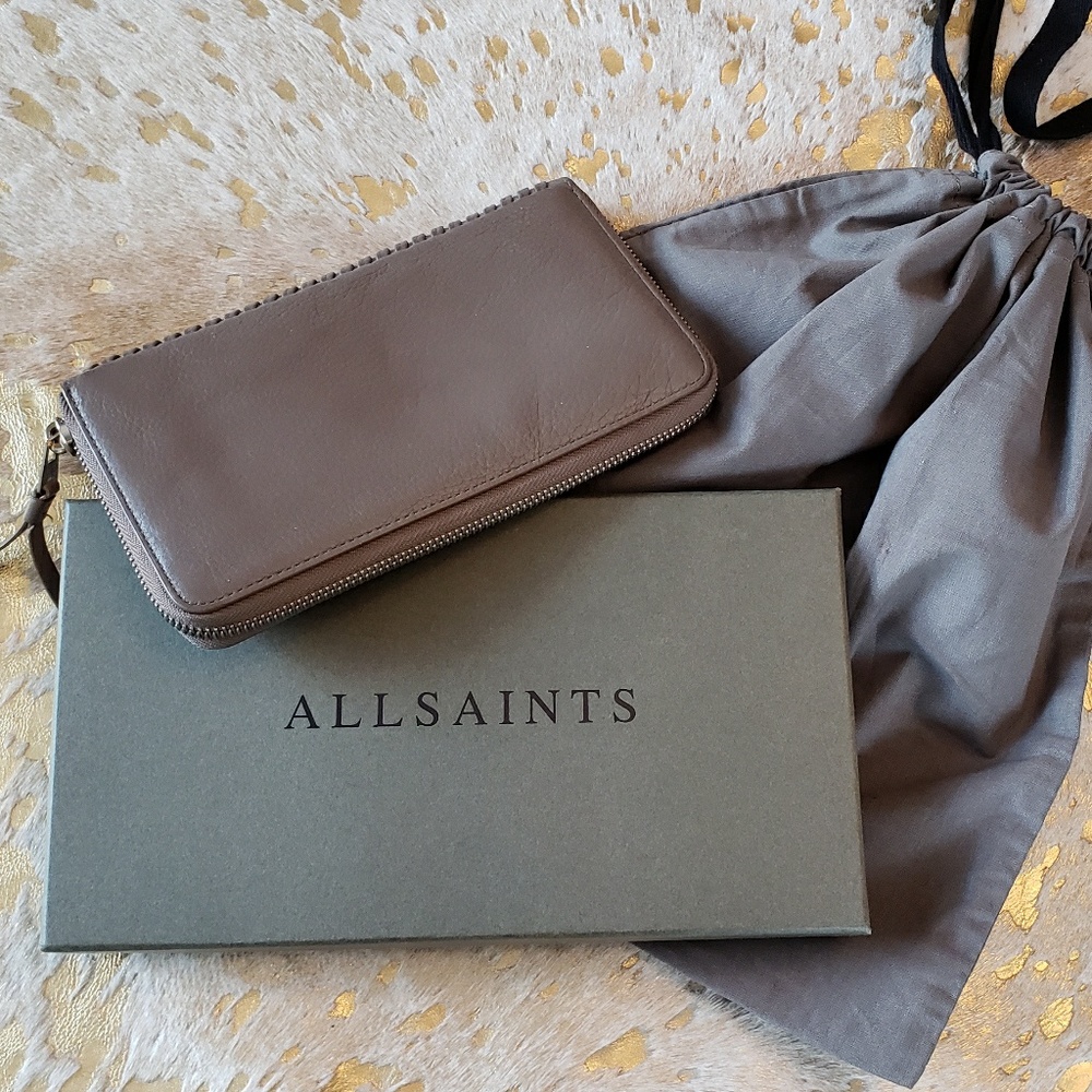 Allsaints Club Zip Around Wallet Taupe